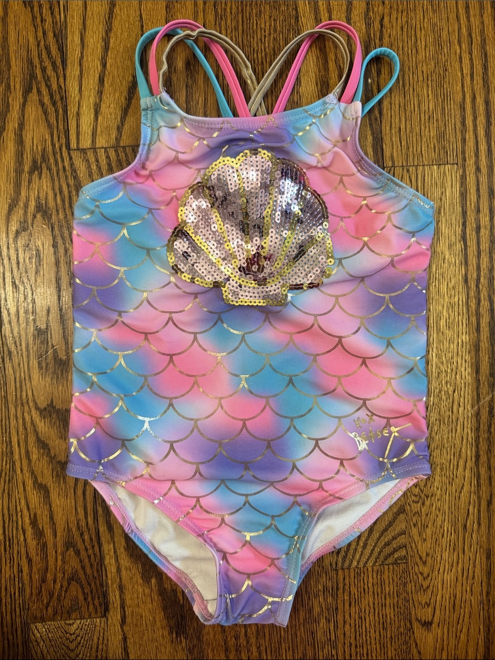 Betsey Johnson Mermaid Sequin Swimsuit Leotard Size 5 Rainbow Scales